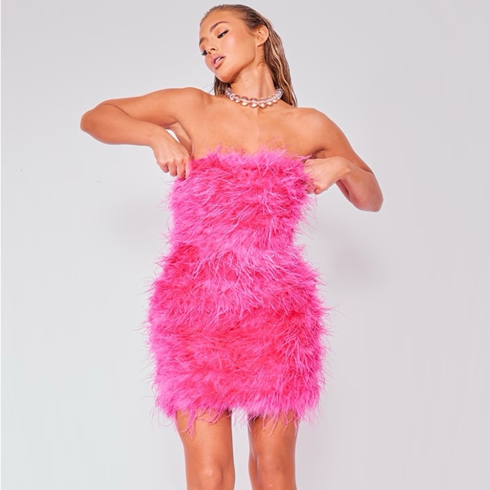 Feather Tube Mini Dress - Fuchsia